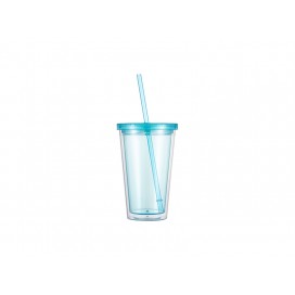 Sublimation 16OZ/473ml Double Wall Clear Plastic Tumbler with Straw & Lid (Light Blue)(10/pack)